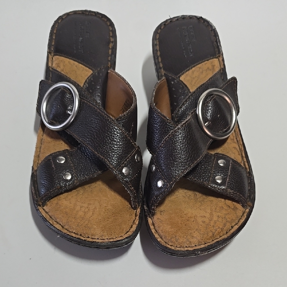 Stylish Black Leather Sandals with Silver Buckles